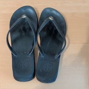 Tory Burch Black Sandals with Gold Accent